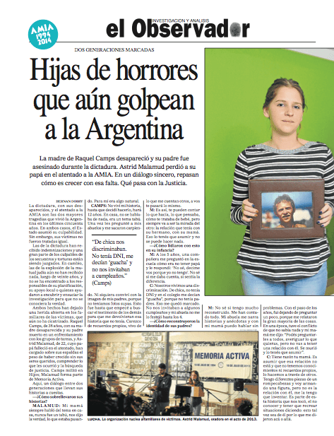 Hijas de horrores que aún golpean a la argentina.