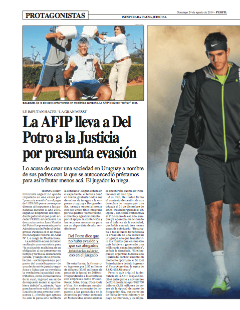 La AFIP lleva a Del Potro a la Justicia por presunta evasión.