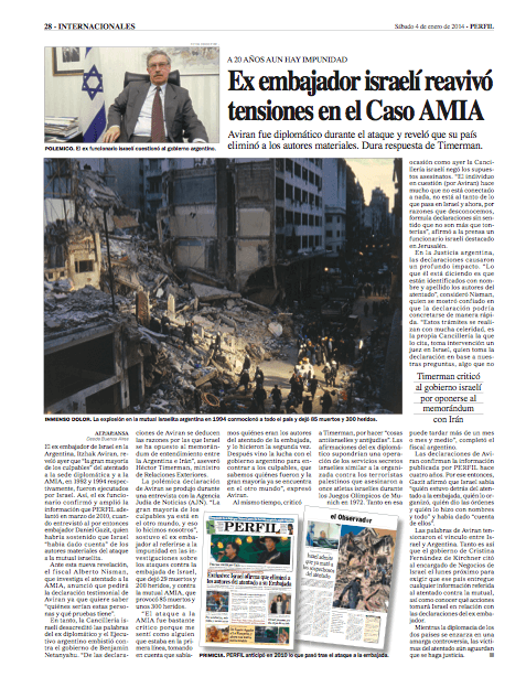 Ex embajador israelí reavivó tensiones en el Caso AMIA.