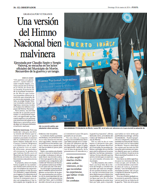 Una versión del Himno Nacional bien Malvinera.